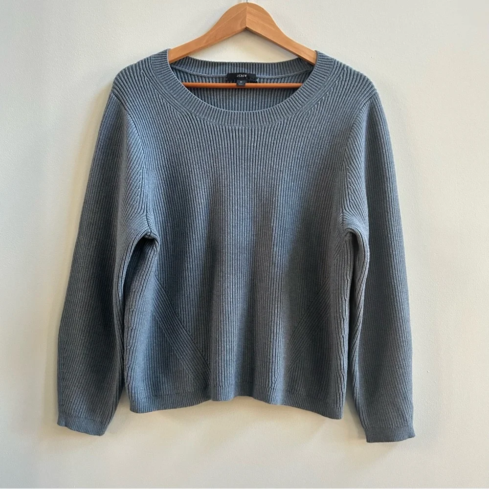 NWOT J. Crew Ribbed Stretch Crewneck Chunky Sweater In Heather Seascape, Size M